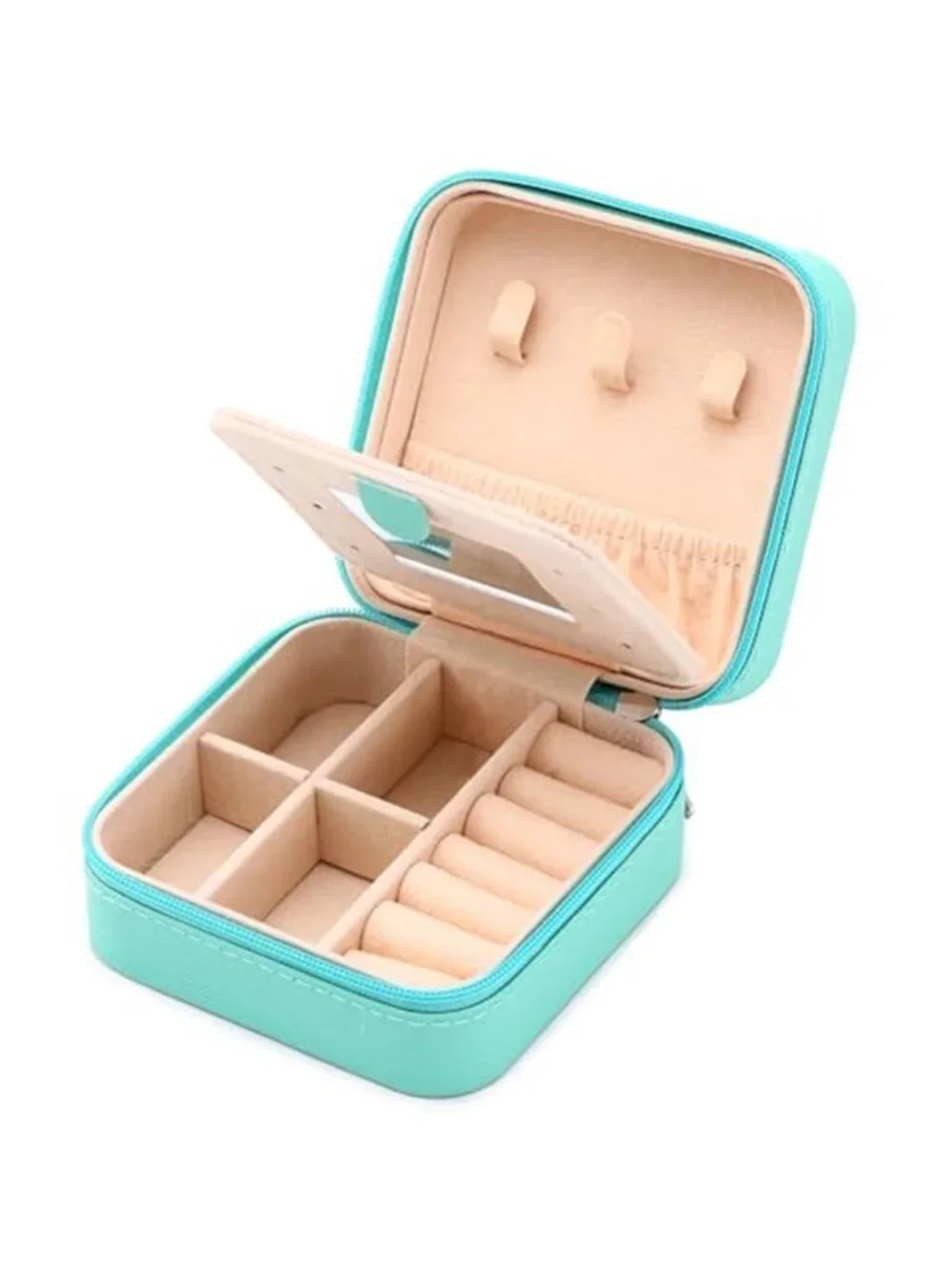 Travel Jewelry Box Organizer Case Mirror Ring Earring Necklace Storage Blue